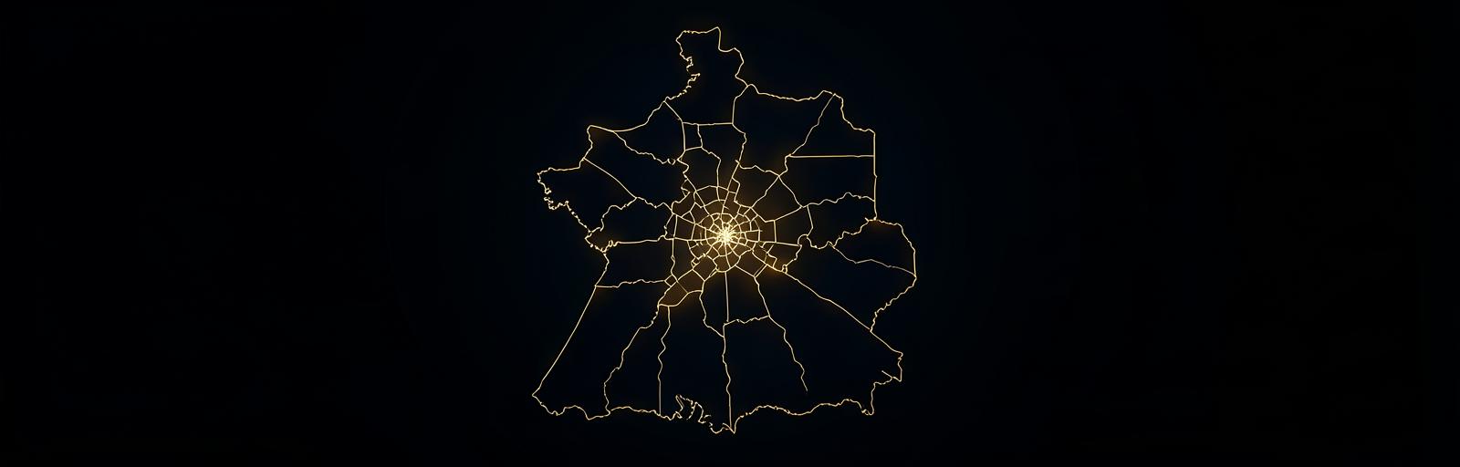 Carte stylisée de Paris et de l'Île-de-France, zone de déplacement des séances